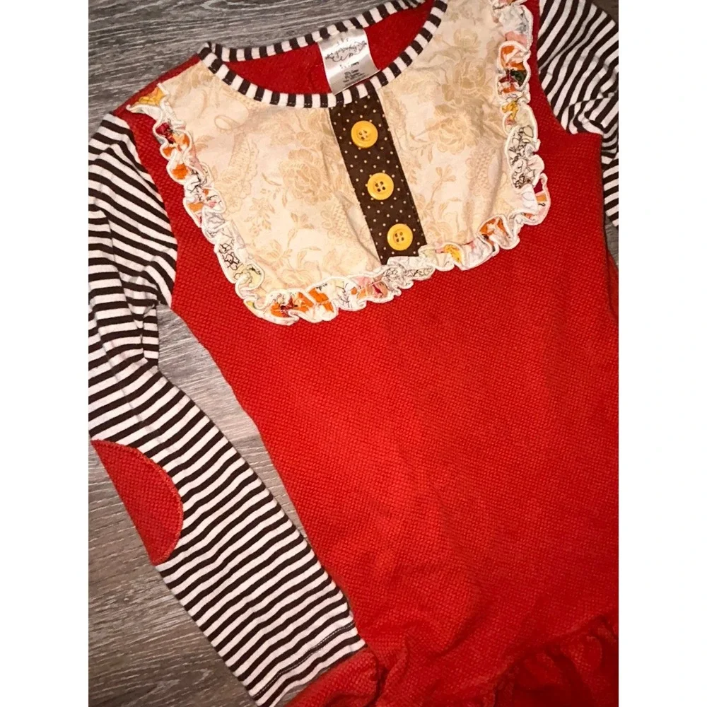 Persnickety red and brown long-sleeve fall ruffle dress